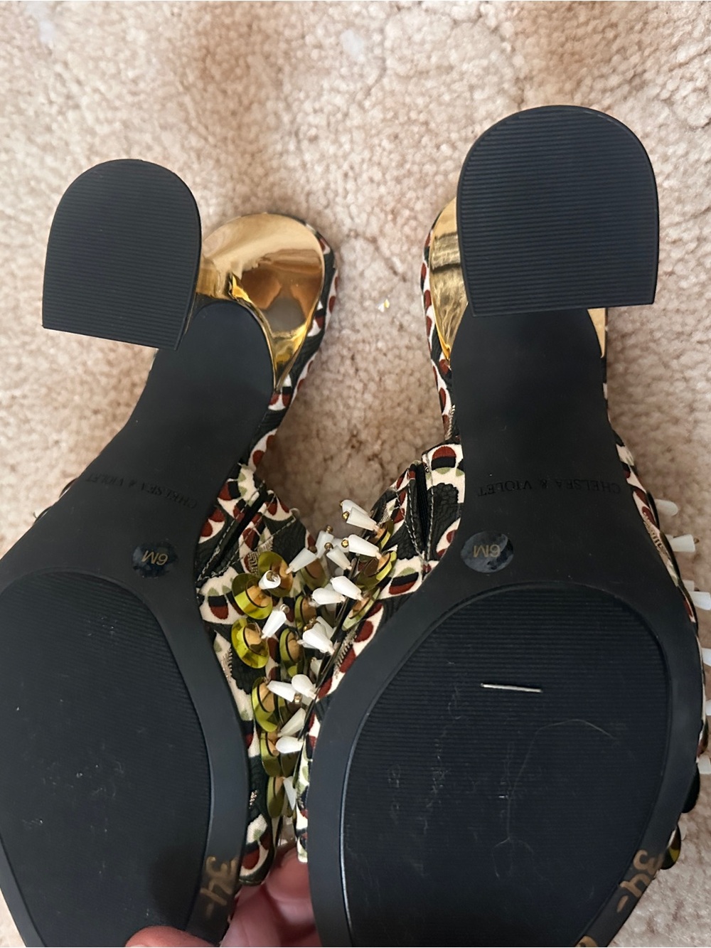 Chelsea & Violet Gold Sequin and White Bead Slide Mules NEW 6 - Picture 4 of 9